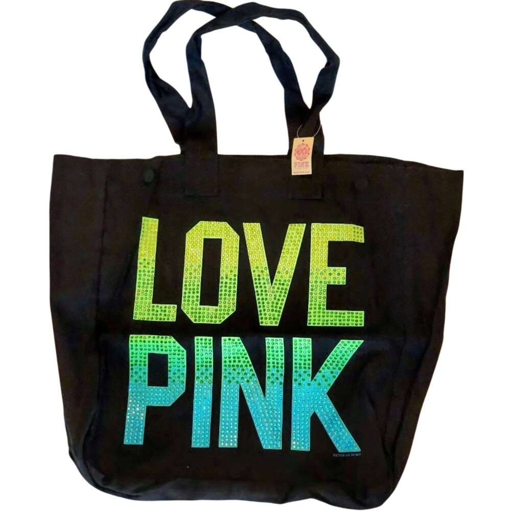 VICTORIA’S SECRET 86 LOVE PINK BLING RHINESTONES TOTE BAG cotton canvas NEW WT